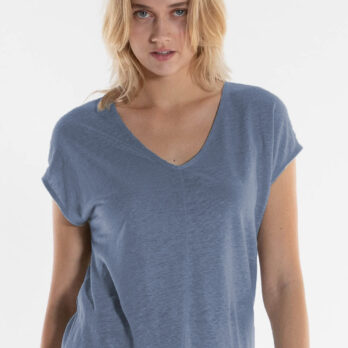 Alma & Lovis T Shirt V Ausschnit Leinen Bleu B