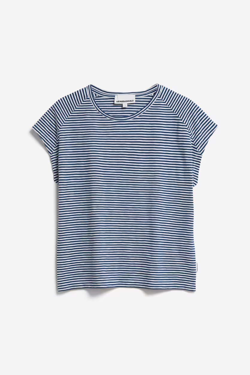 Armedangels T Shirt Oneliaa Lovley Stripes Faded Indigo Oatmilk