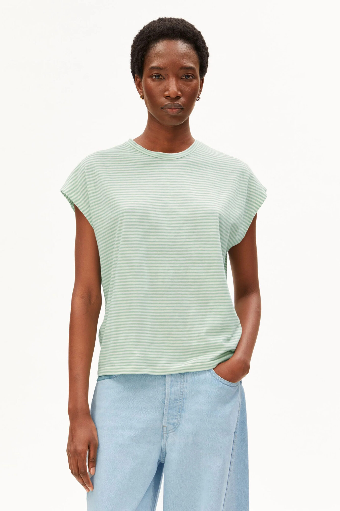 Armedangels T Shirt Slub Stripe Oatmilk Foam2