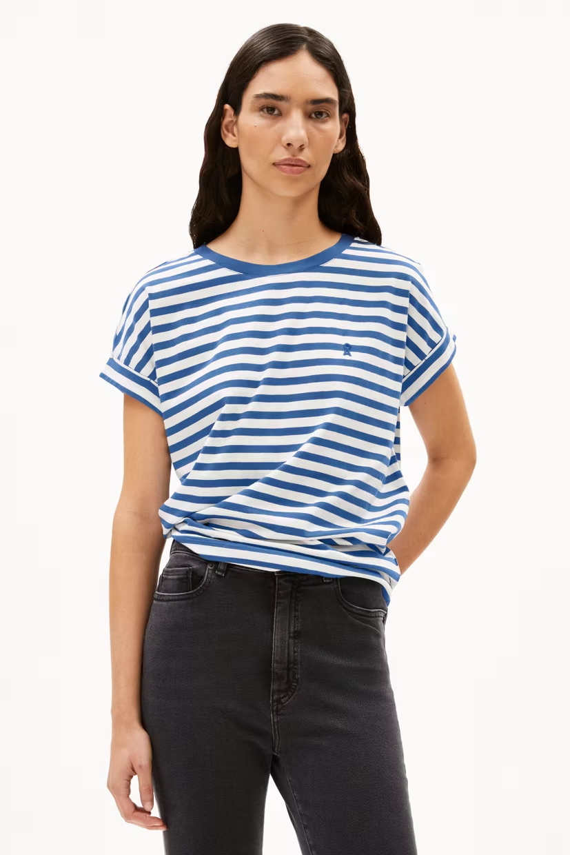 Armedangels T Shitrt Idaara Stripes White Dark Morning