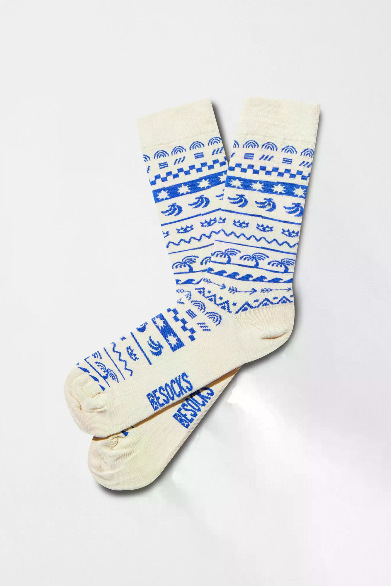 Besocks Socken Mosaic Creme Blau1