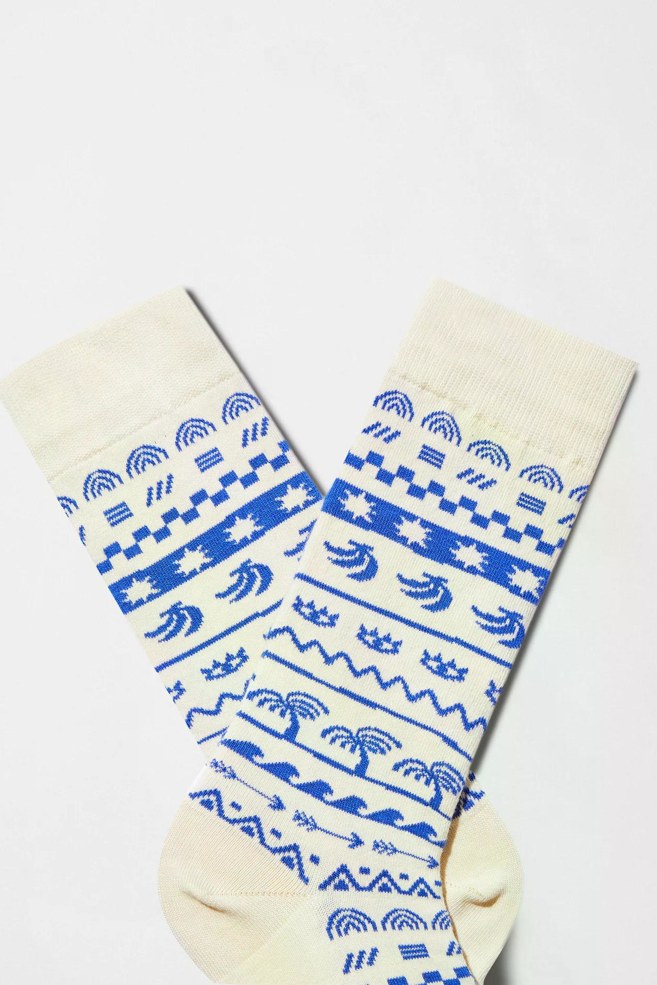 Besocks Socken Mosaic Creme Blau2