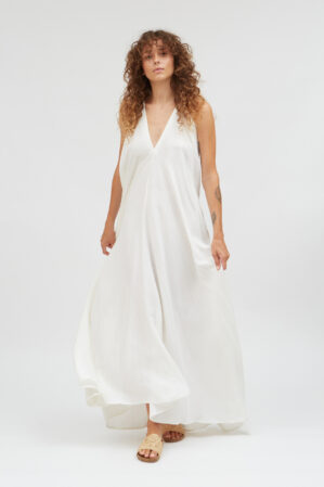 Dress Mp Long Linen Viscose White U 1