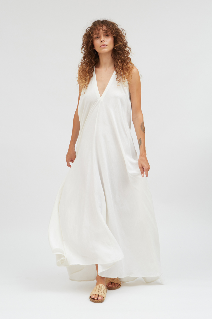 Dress Mp Long Linen Viscose White U 1