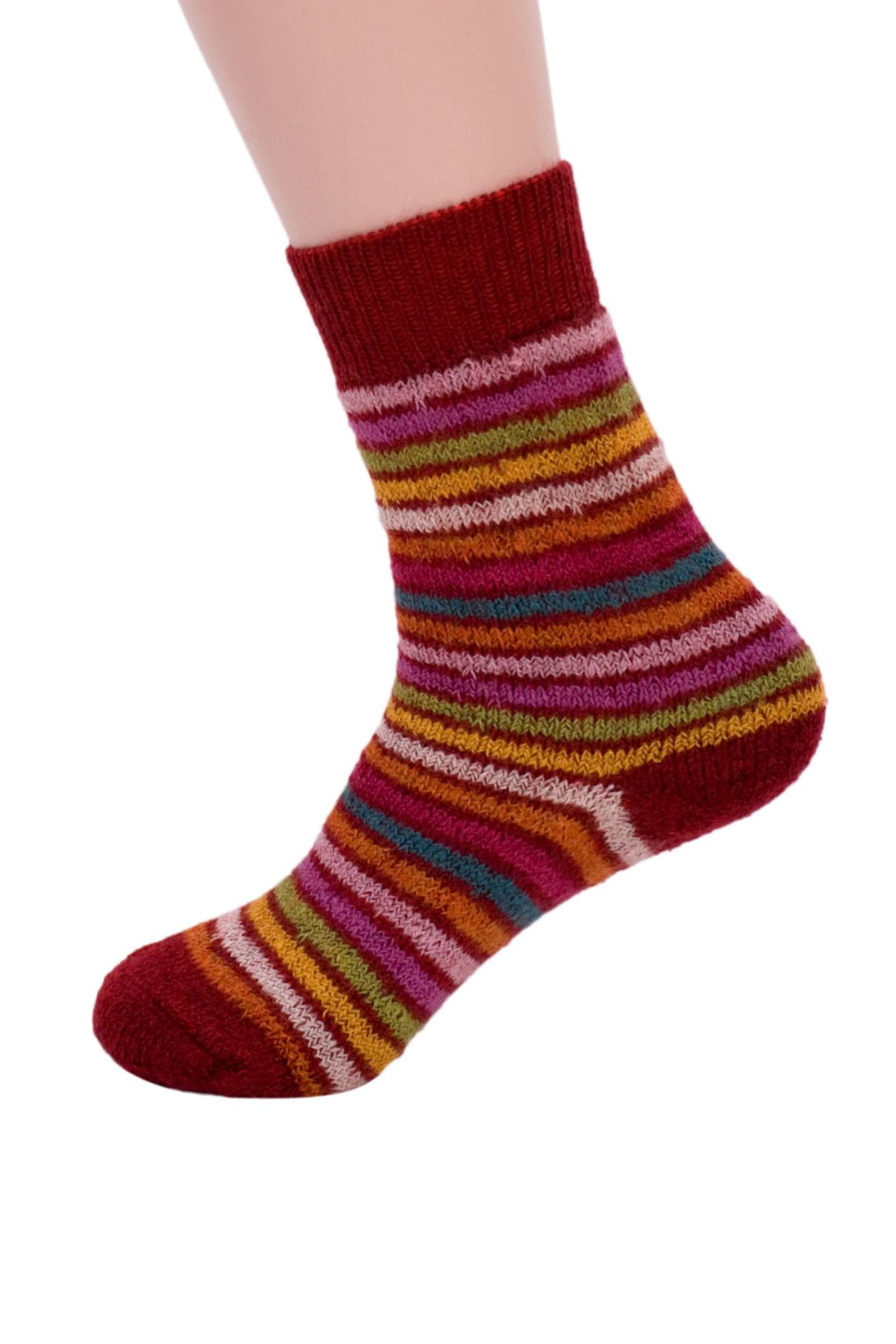 Hirsch Wollsocken Mohn Meliert Bunte Ringel 1