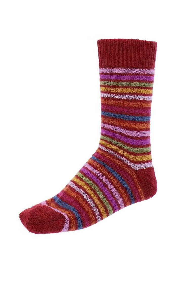 Hirsch Wollsocken Mohn Meliert Bunte Ringel