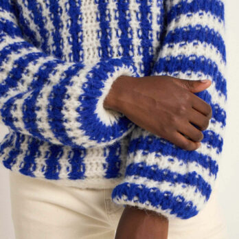 Lanius Pullover V Ausschnitt Alpaca Electric Blue Off White3