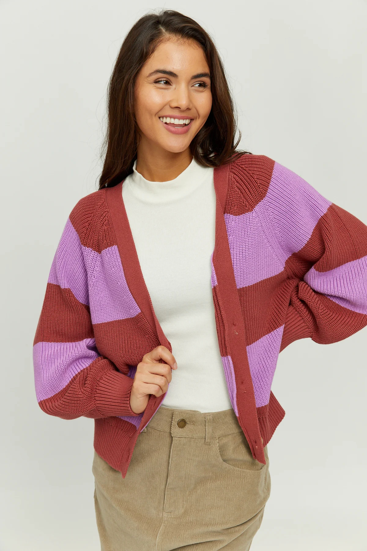 Mazine Cardigan Mala Stripes Mahogany Lilac Pink 4