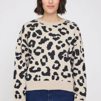 Mazine Pullover Jacard Knit Jumper Leo Peyote Black 2