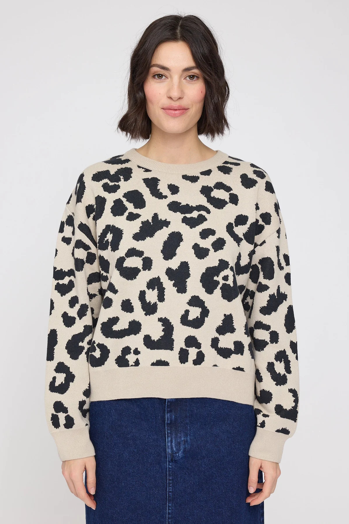 Mazine Pullover Jacard Knit Jumper Leo Peyote Black 2