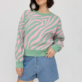 Mazine Pullover Jacuard Knit Jumper Cobalt Green Soft Pink