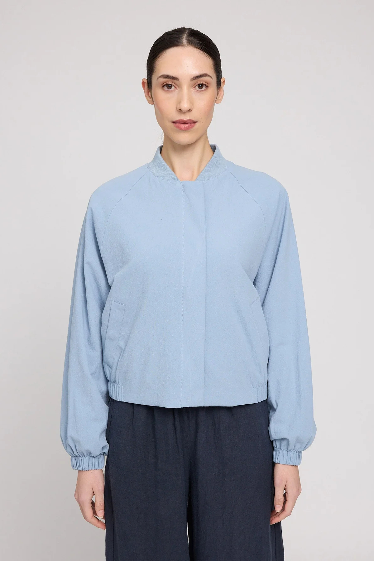 Mazine Short Cotton Bomber Jacket Light Blue6