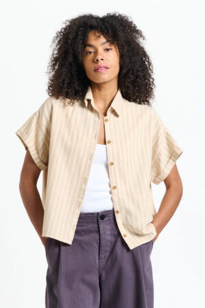 New Optimist Bluse Zeel Leinen Beige Stripes 1