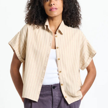 New Optimist Bluse Zeel Leinen Beige Stripes 1