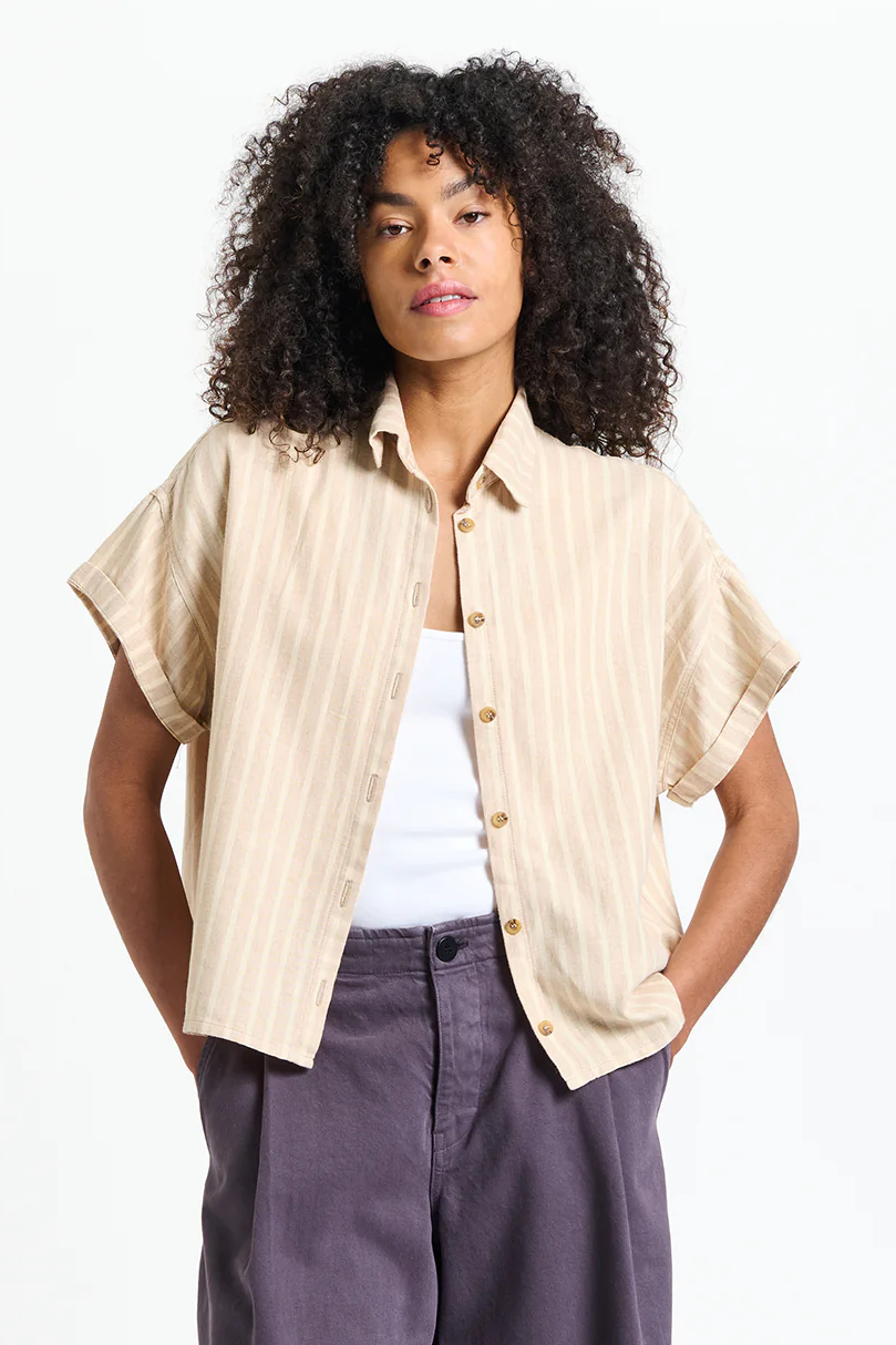 New Optimist Bluse Zeel Leinen Beige Stripes 1