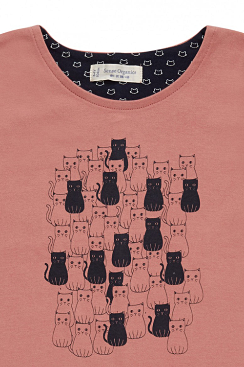 roberta organic fashion Düsseldorf Longsleeve für Mädchen mit Katzen rosa detail